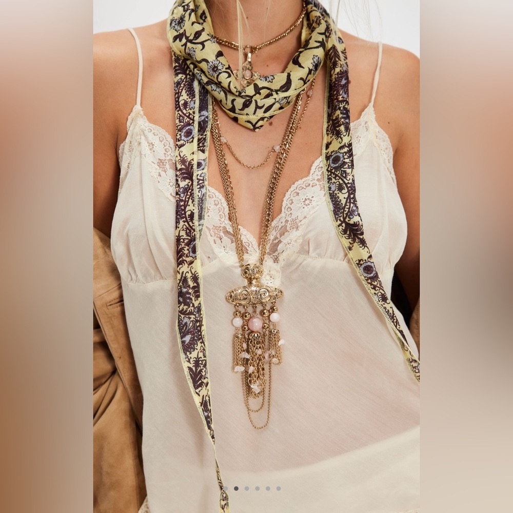 NWT Free People Catriona Layer Necklace in Rose Quartz Pink Gold New $68 retail - Picture 2 of 8